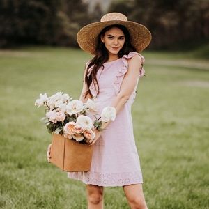 -Apron Eyelet Dress in Wisteria